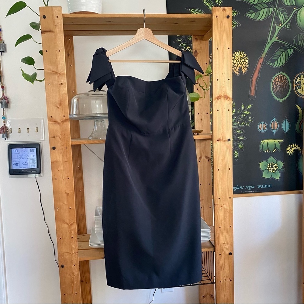 Milly Dark Gray Brit Off The Shoulder Bow Cady Sheath Dress - Picture 4 of 16
